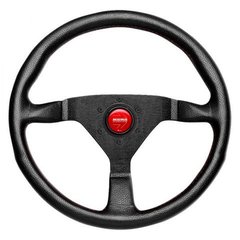 MOMO 3-Spoke Monte Carlo Series Black Leather Steering Wheel with Red Stitch