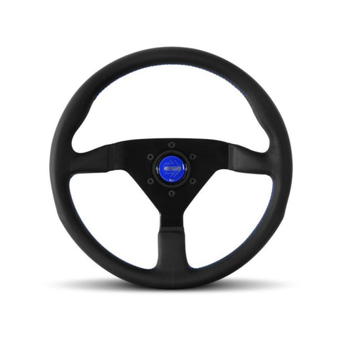 MOMO 3-Spoke Monte Carlo Series Black Leather Steering Wheel 350mm with Blue Stitch