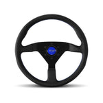 MOMO 3-Spoke Monte Carlo Series Black Leather Steering Wheel 350mm with Blue Stitch