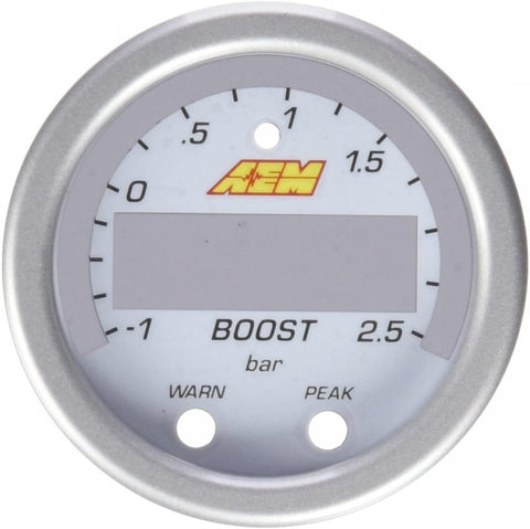 AEM X-Series Boost Pressure Gauge -30inHg-35psi / -1-25bar Accessory Kit Silver Bezel & White Faceplate